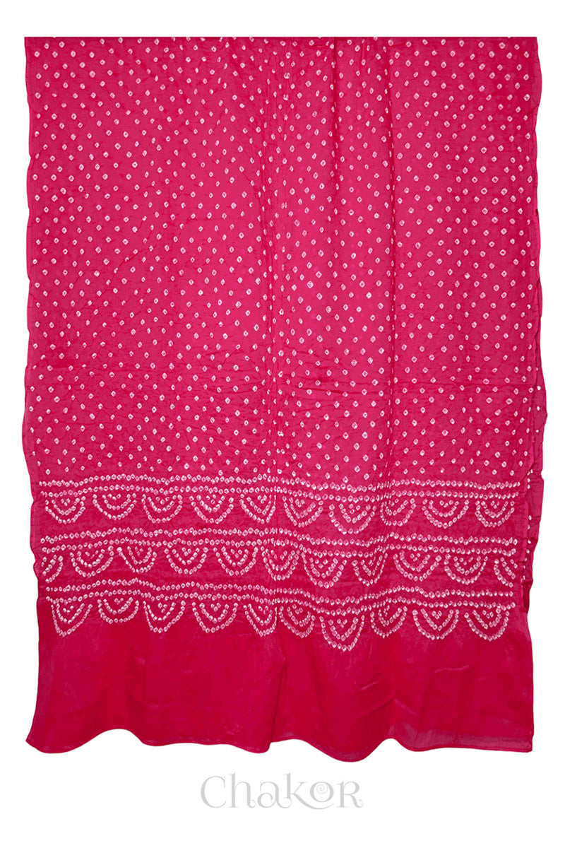  Strawberry Pink Bandhani Cotton Kurta Set Fabric With Dupatta for Women's clothing online by Chakor.