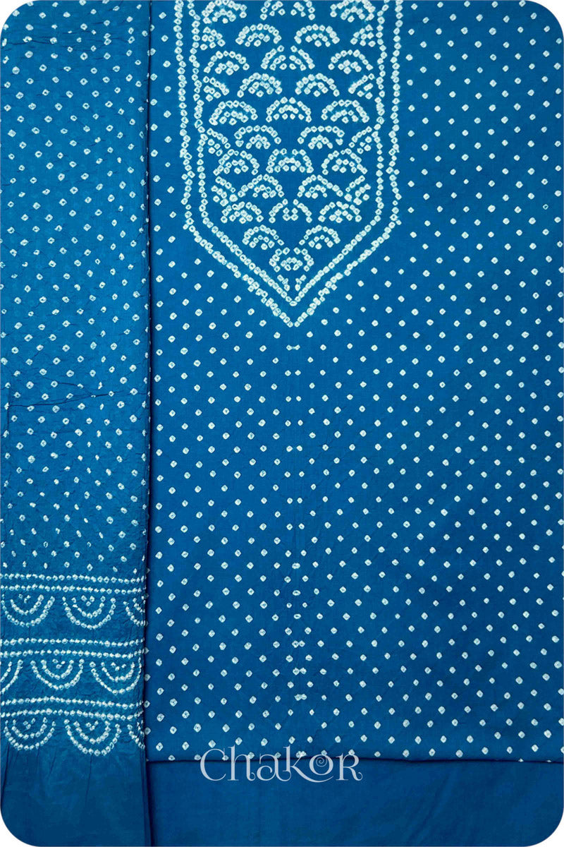 Turquoise Bandhani Cotton Kurta Set Fabric With Dupatta for Women's clothing online by Chakor.