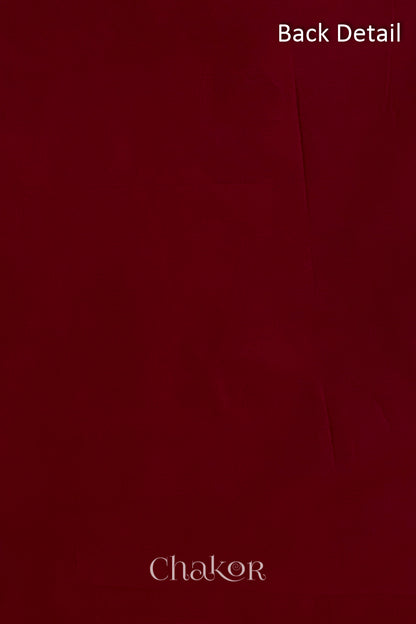 Close-up of plain back of the kurta fabric with Chakor brand watermark. Text reads back detail.
