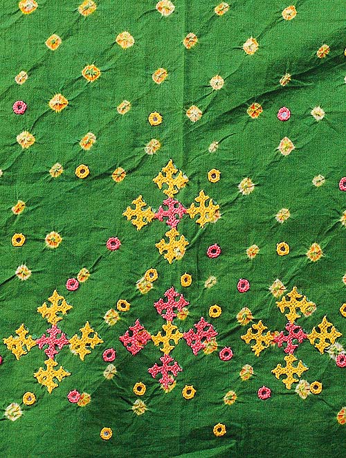 Green Bandhani Cotton Blouse Fabric