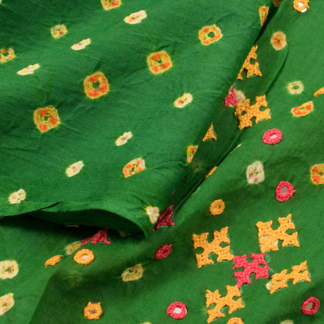 Green Bandhani Cotton Blouse Fabric