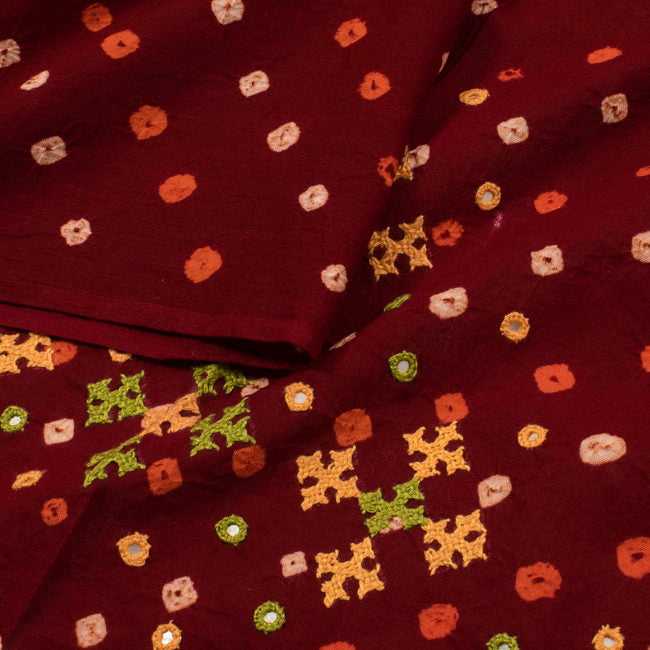 Maroon Bandhani Cotton Blouse Fabric