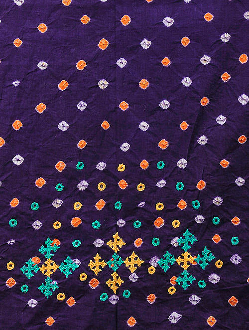 Purple Bandhani Cotton Blouse Fabric