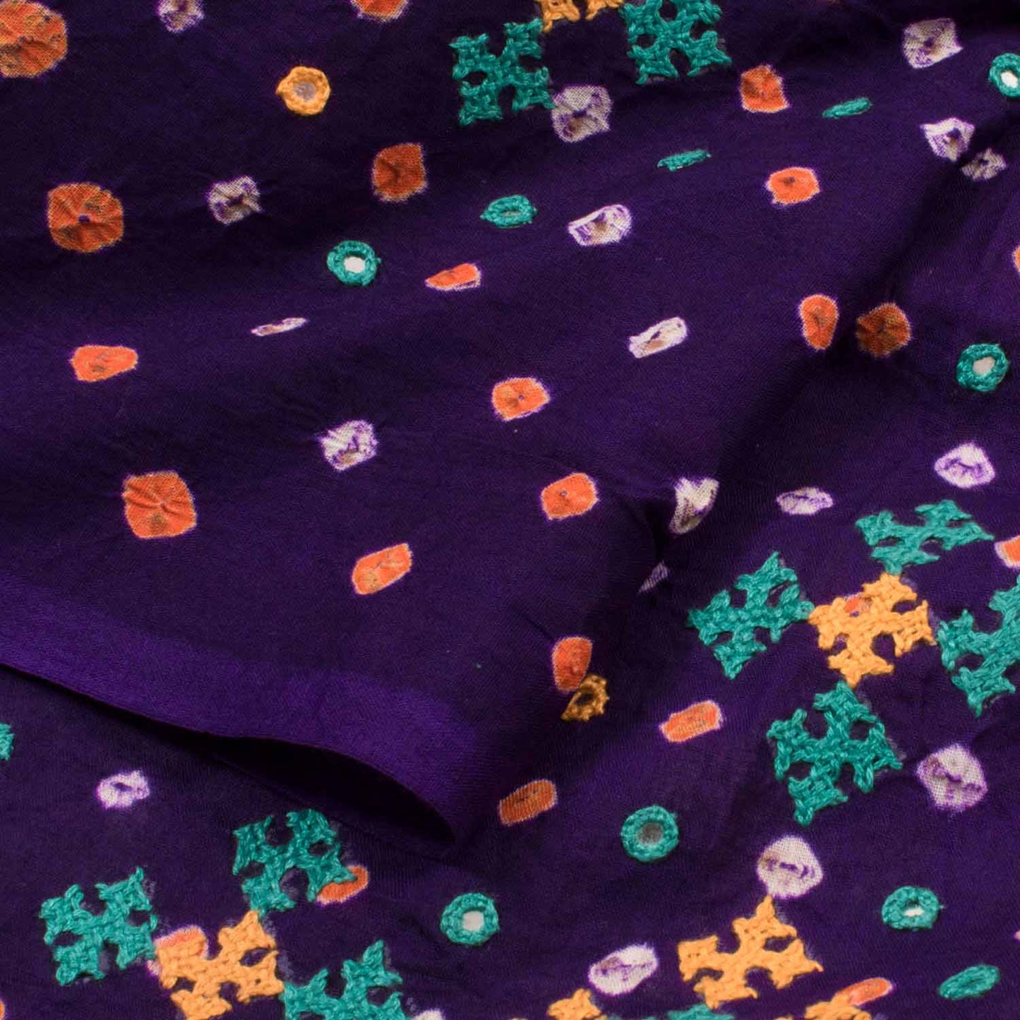 Purple Bandhani Cotton Blouse Fabric