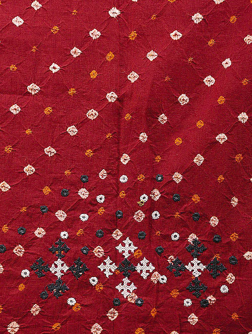 Red Bandhani Cotton Blouse Fabric