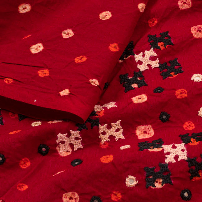 Red Bandhani Cotton Blouse Fabric