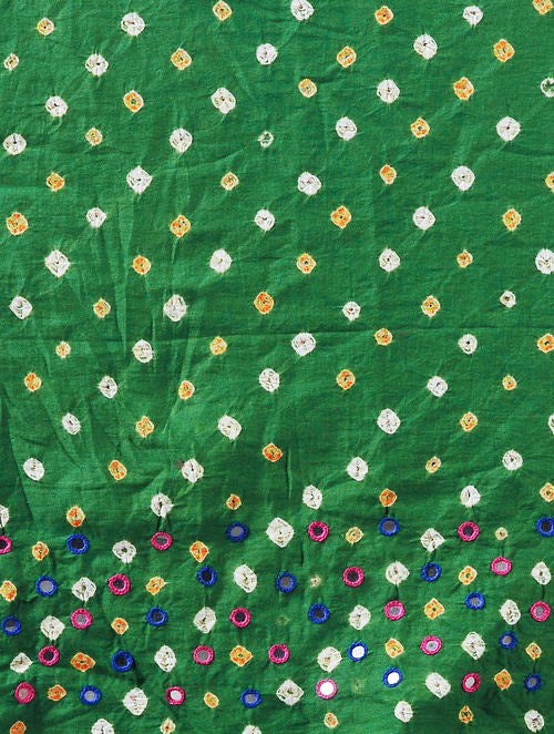 Green Bandhani Cotton Blouse Fabric