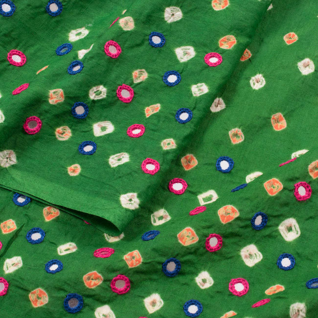 Green Bandhani Cotton Blouse Fabric