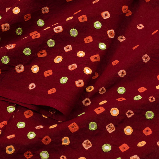 Maroon Bandhani Cotton Blouse Fabric