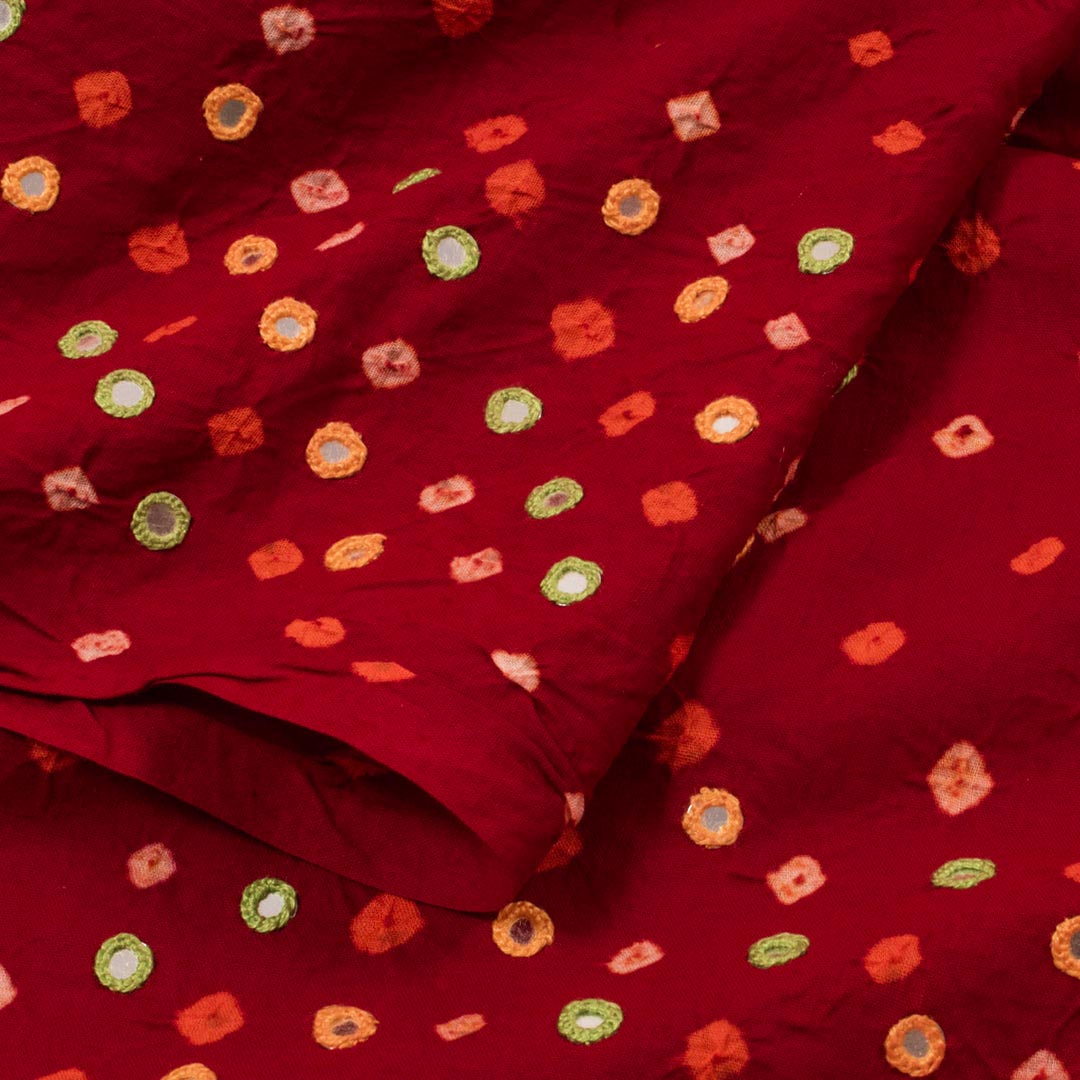 Red Bandhani Cotton Blouse Fabric