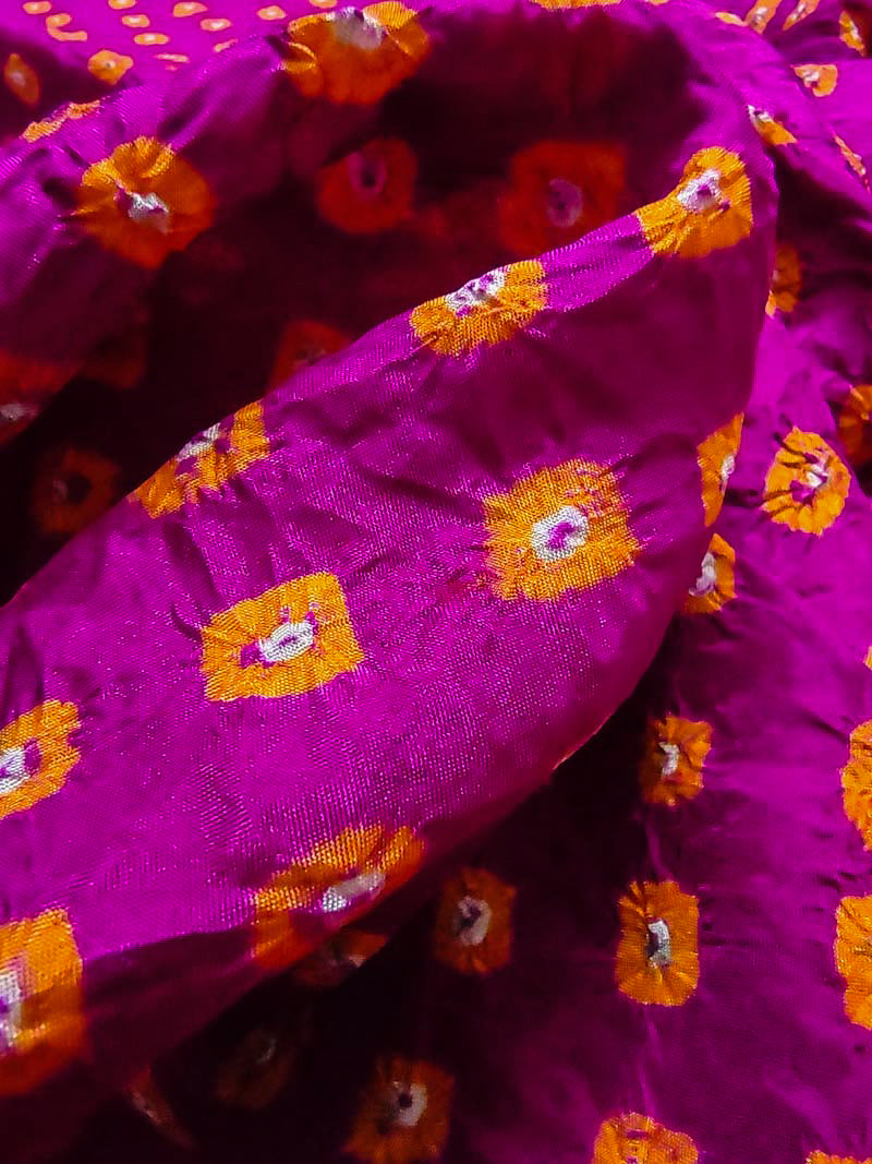 Magenta Bandhani Silk Blouse Fabric