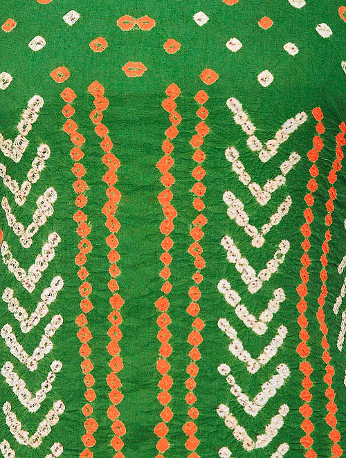 Green Bandhani Cotton Blouse Fabric