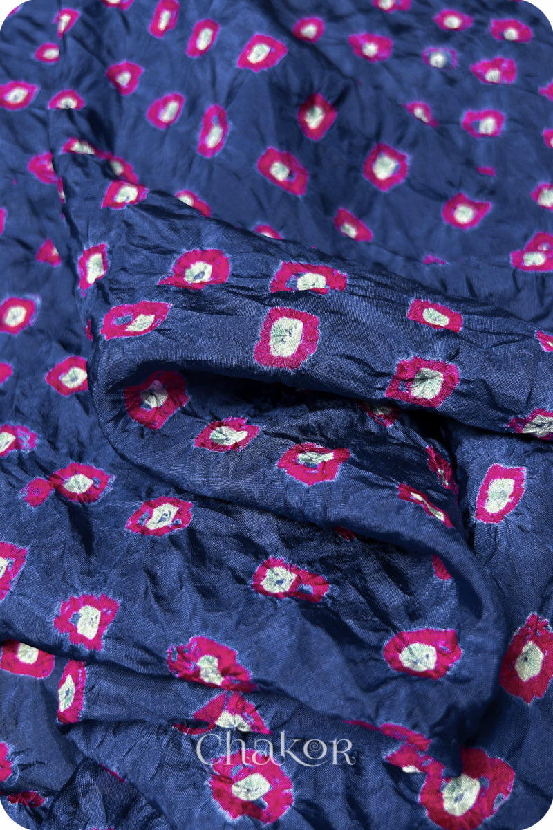 Blue Grey Bandhani Mulberry Silk Blouse Fabric