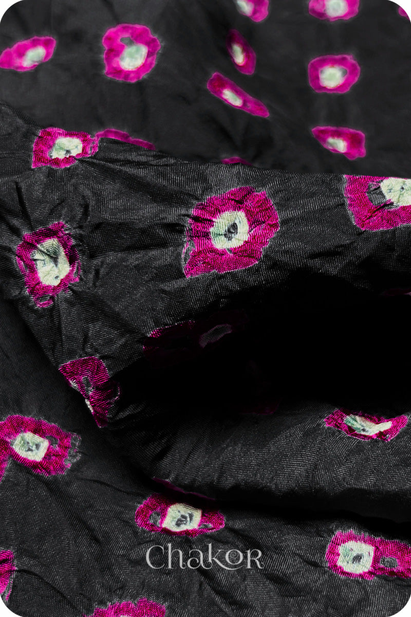 Black Bandhani Mulberry Silk Blouse Fabric