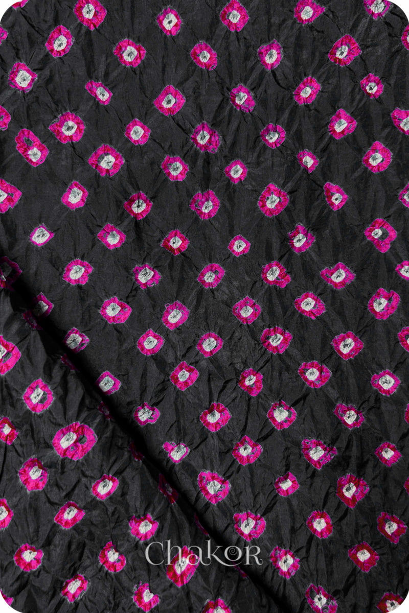 Black Bandhani Mulberry Silk Blouse Fabric