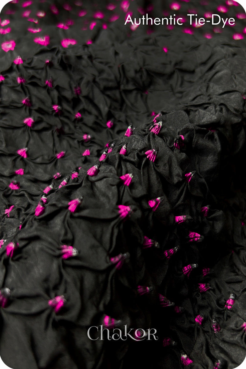 Black Bandhani Mulberry Silk Blouse Fabric