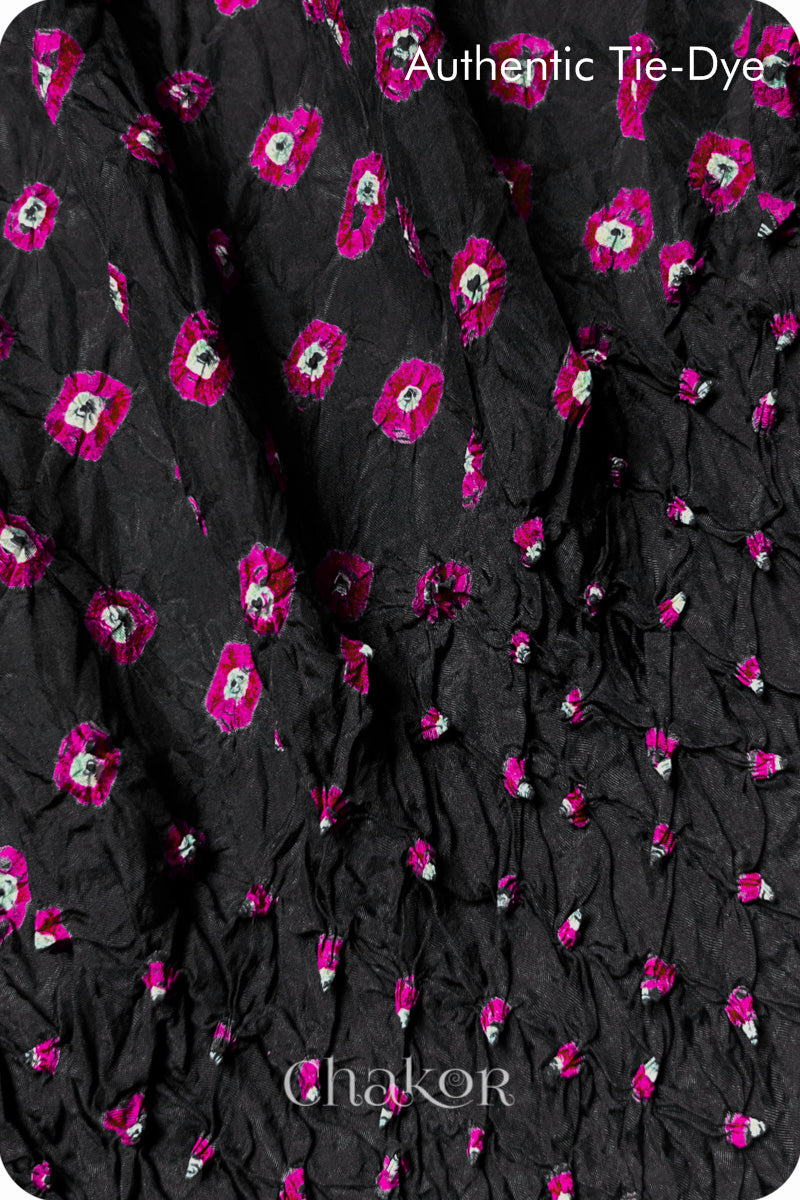 Black Bandhani Mulberry Silk Blouse Fabric