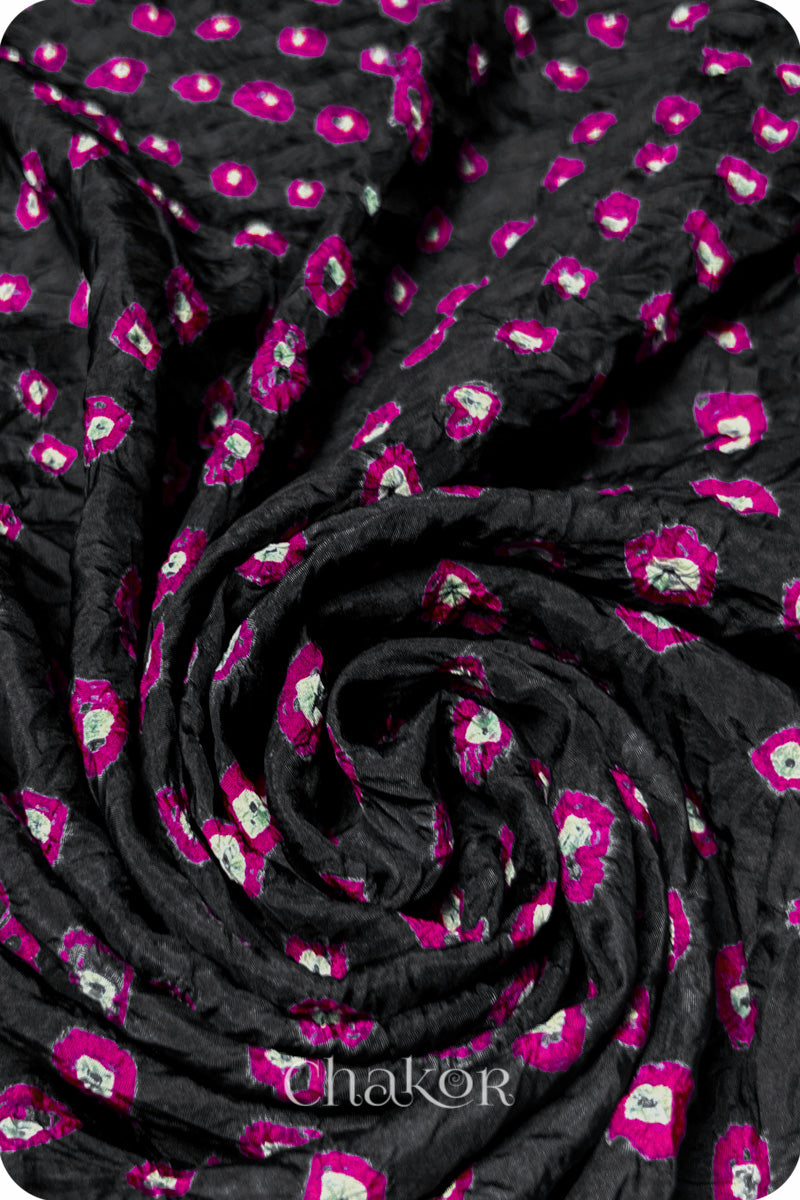 Black Bandhani Mulberry Silk Blouse Fabric