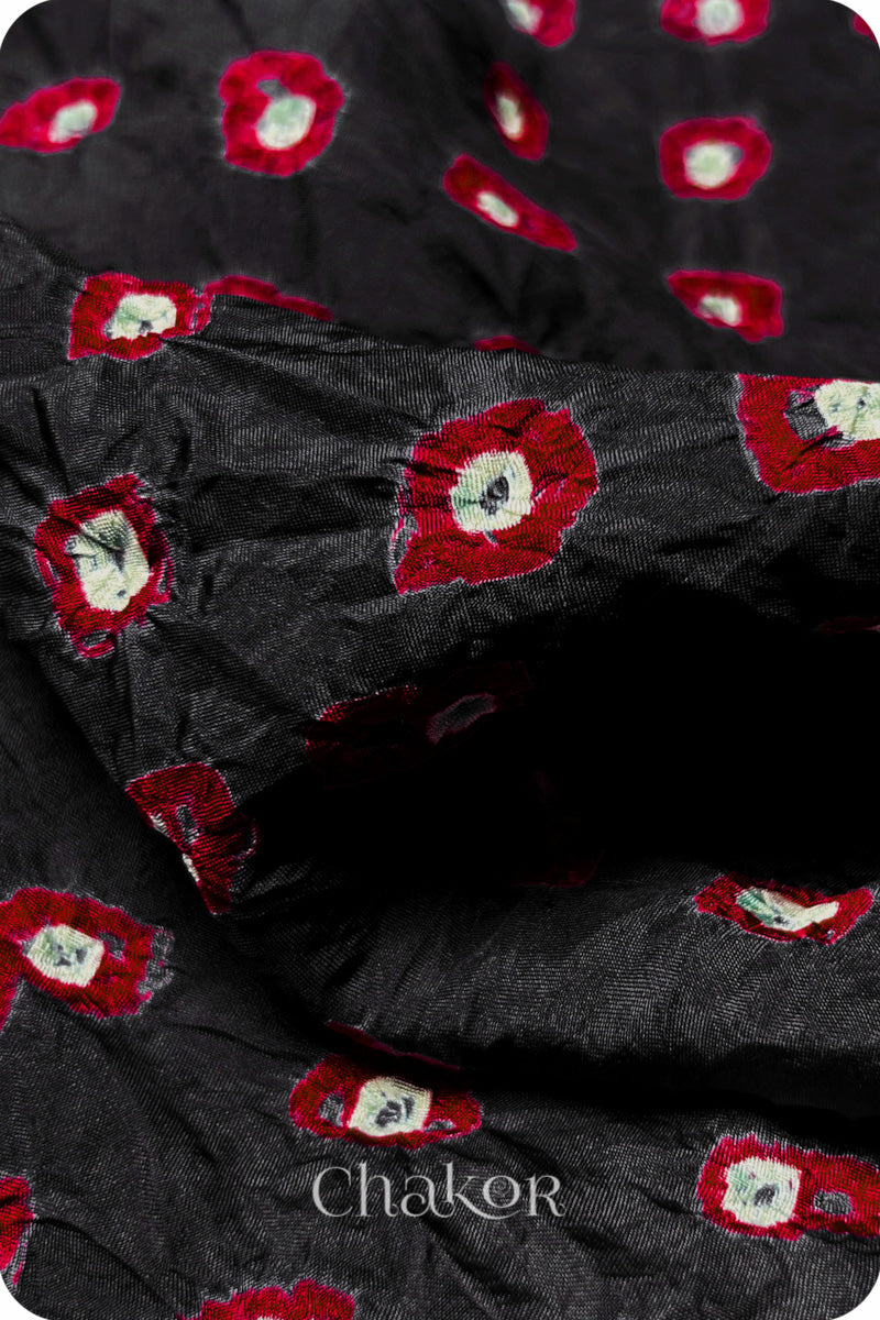 Black Bandhani Mulberry Silk Blouse Fabric