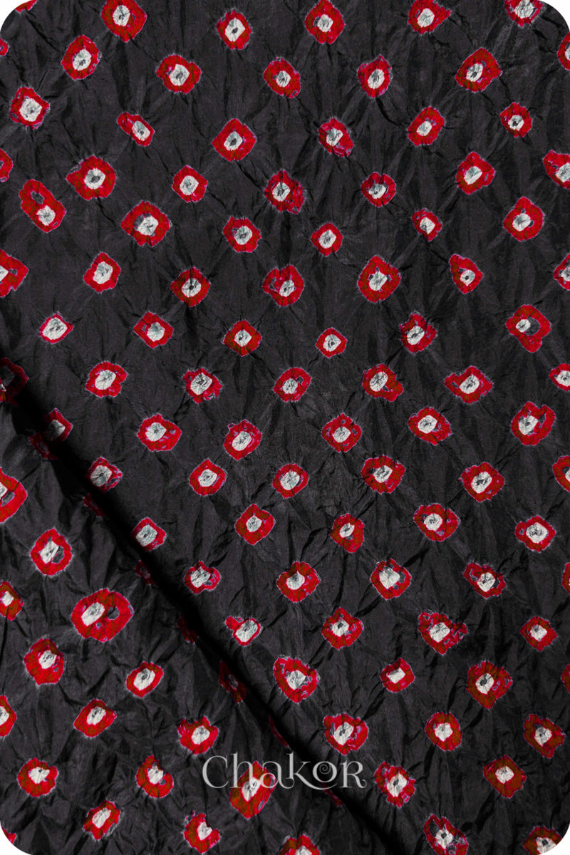 Black Bandhani Mulberry Silk Blouse Fabric