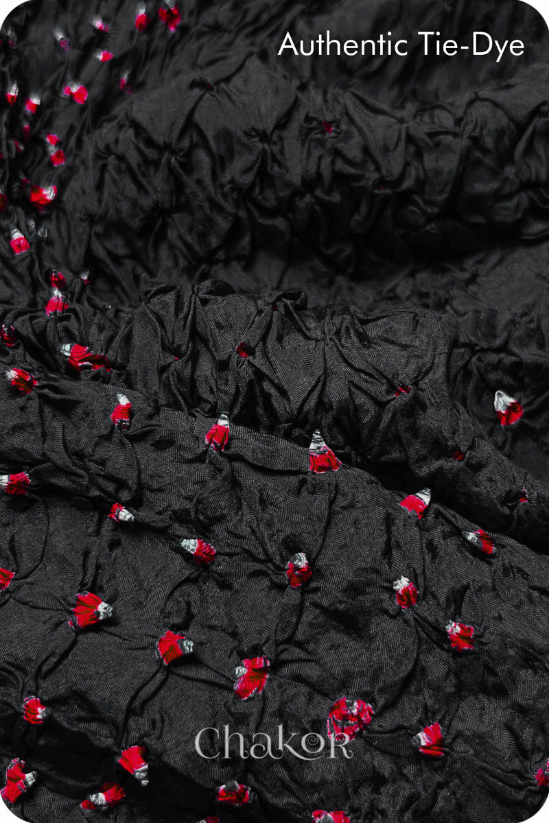 Black Bandhani Mulberry Silk Blouse Fabric