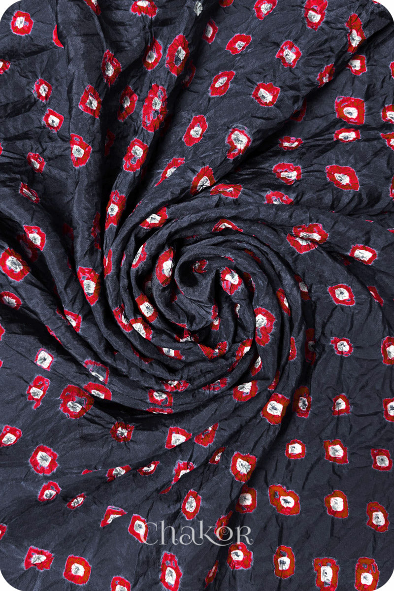 Charcoal Bandhani Mulberry Silk Blouse Fabric