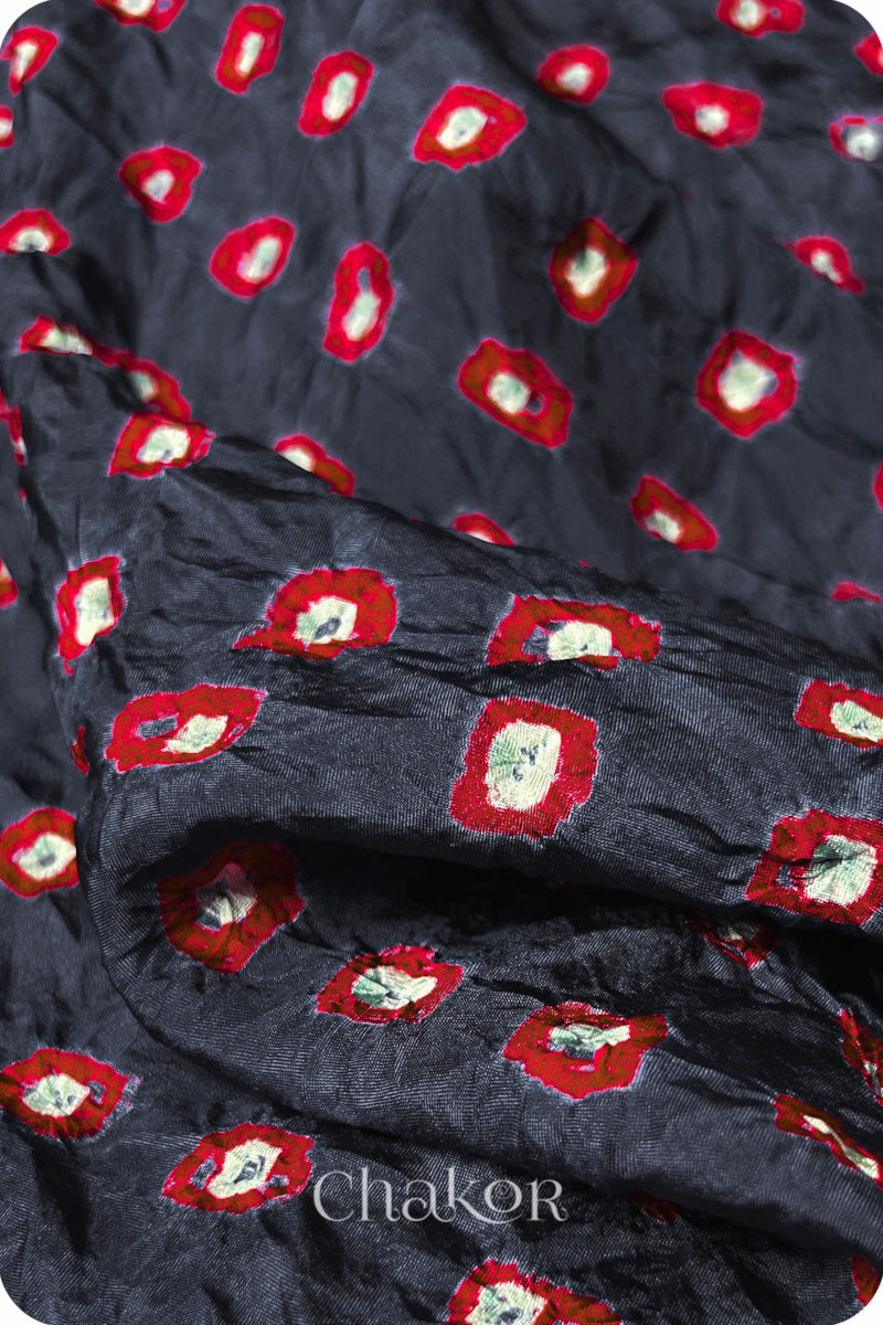 Charcoal Bandhani Mulberry Silk Blouse Fabric