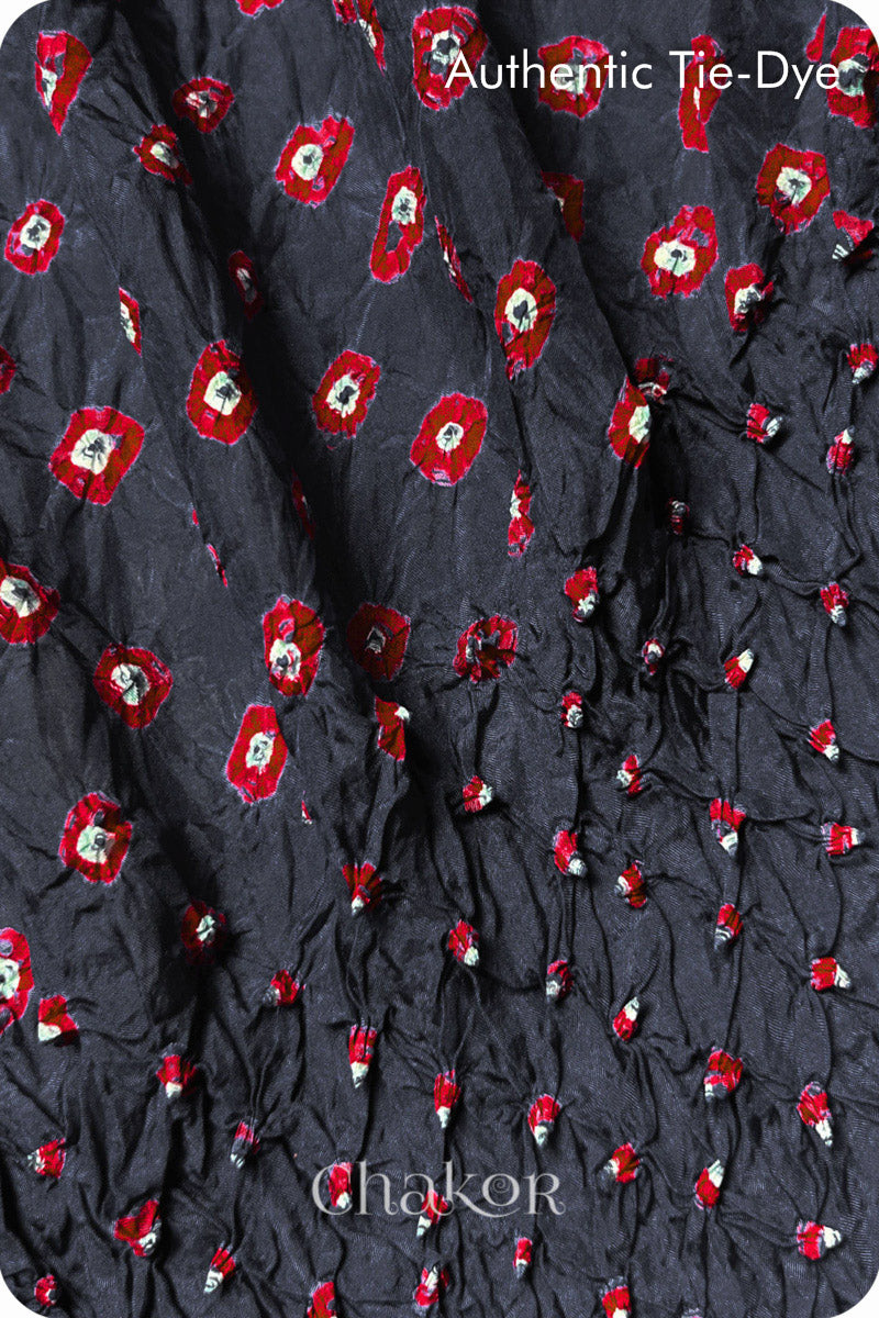 Charcoal Bandhani Mulberry Silk Blouse Fabric