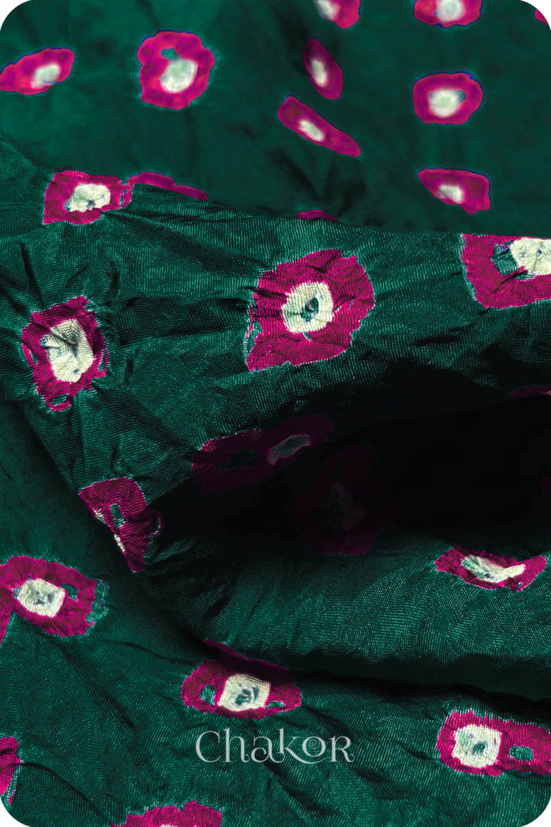 Dark Green Bandhani Mulberry Silk Blouse Fabric