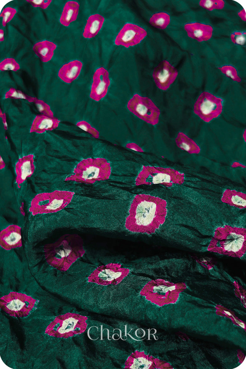 Dark Green Bandhani Mulberry Silk Blouse Fabric