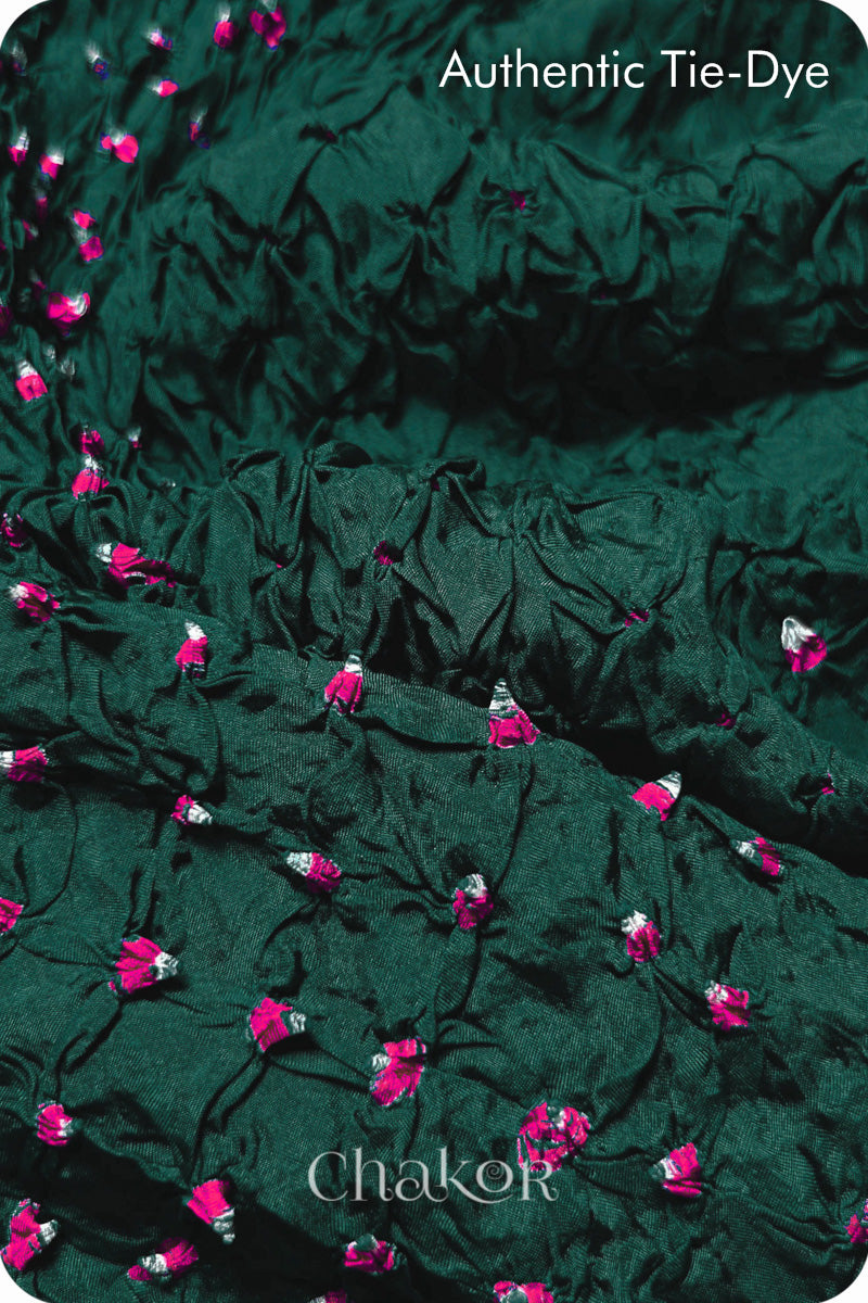 Dark Green Bandhani Mulberry Silk Blouse Fabric