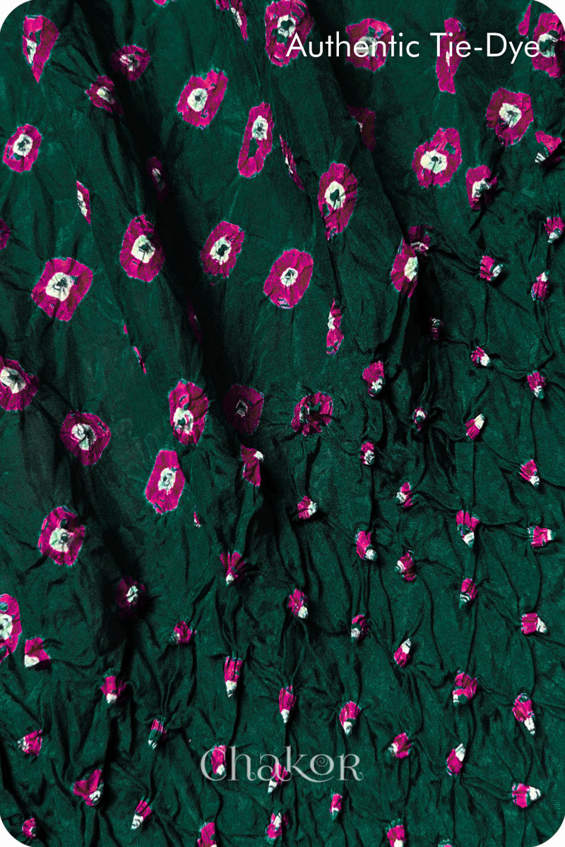 Dark Green Bandhani Mulberry Silk Blouse Fabric