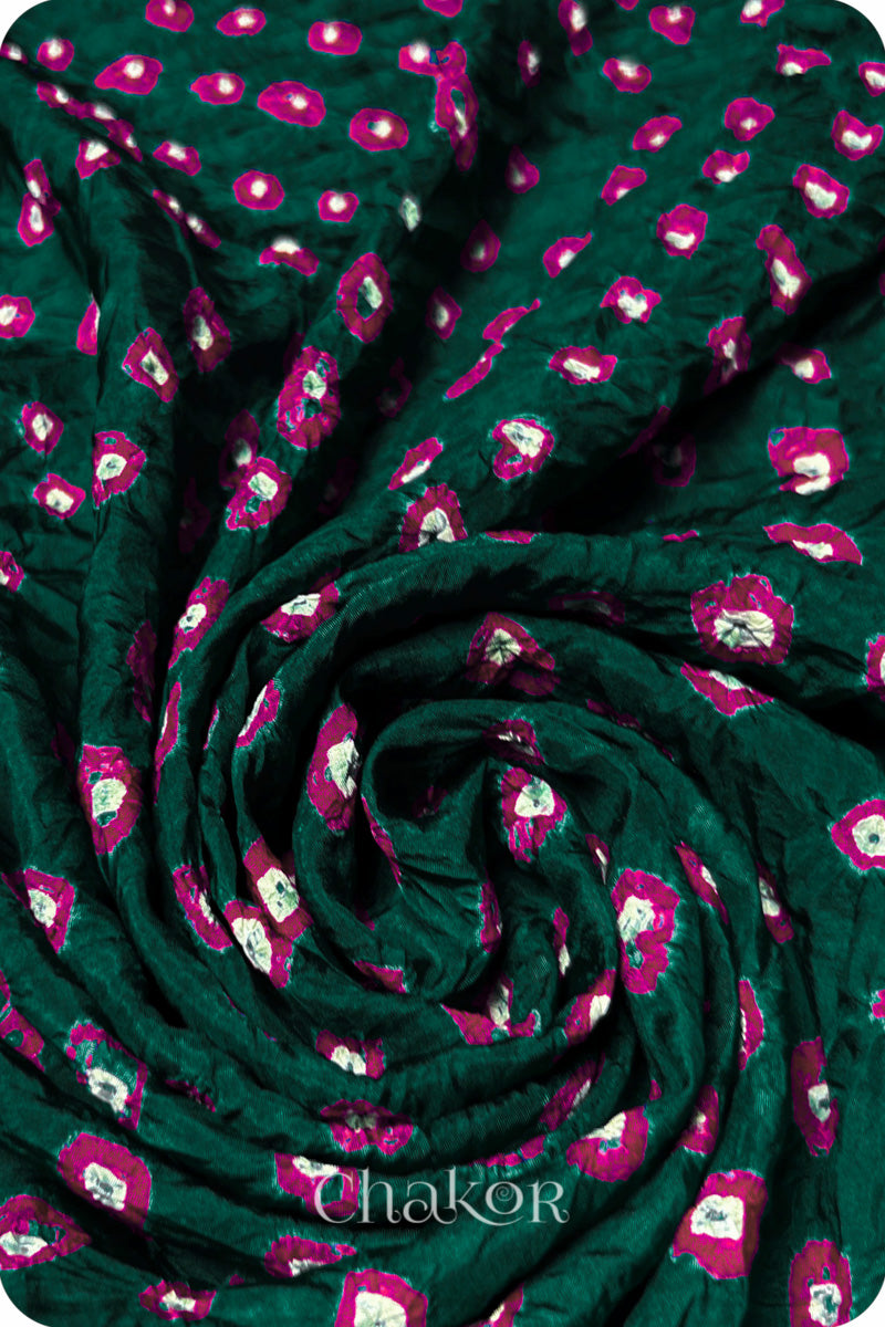 Dark Green Bandhani Mulberry Silk Blouse Fabric