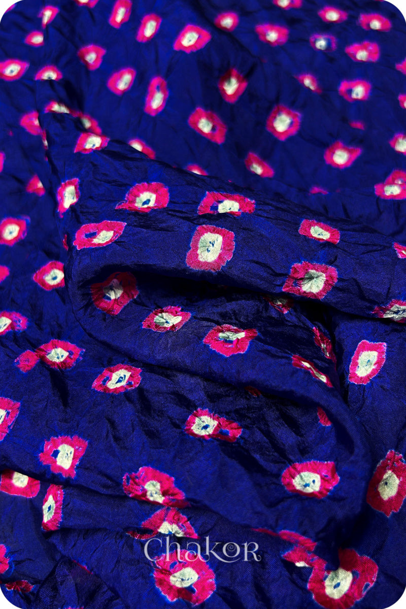 Navy Bandhani Mulberry Silk Blouse Fabric