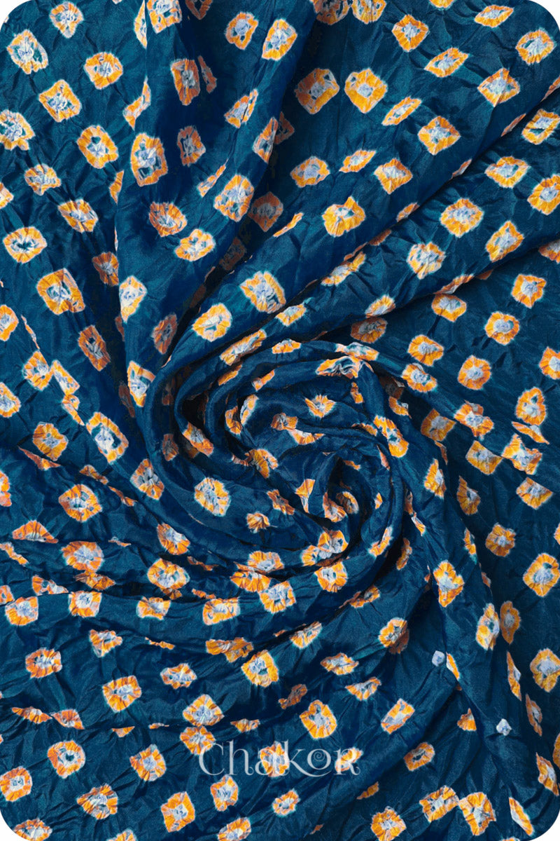 Deep Indigo Bandhani Mulberry Silk Blouse Fabric