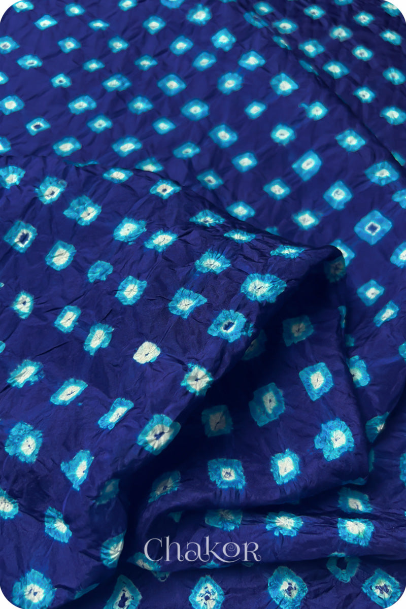 Navy Bandhani Mulberry Silk Blouse Fabric