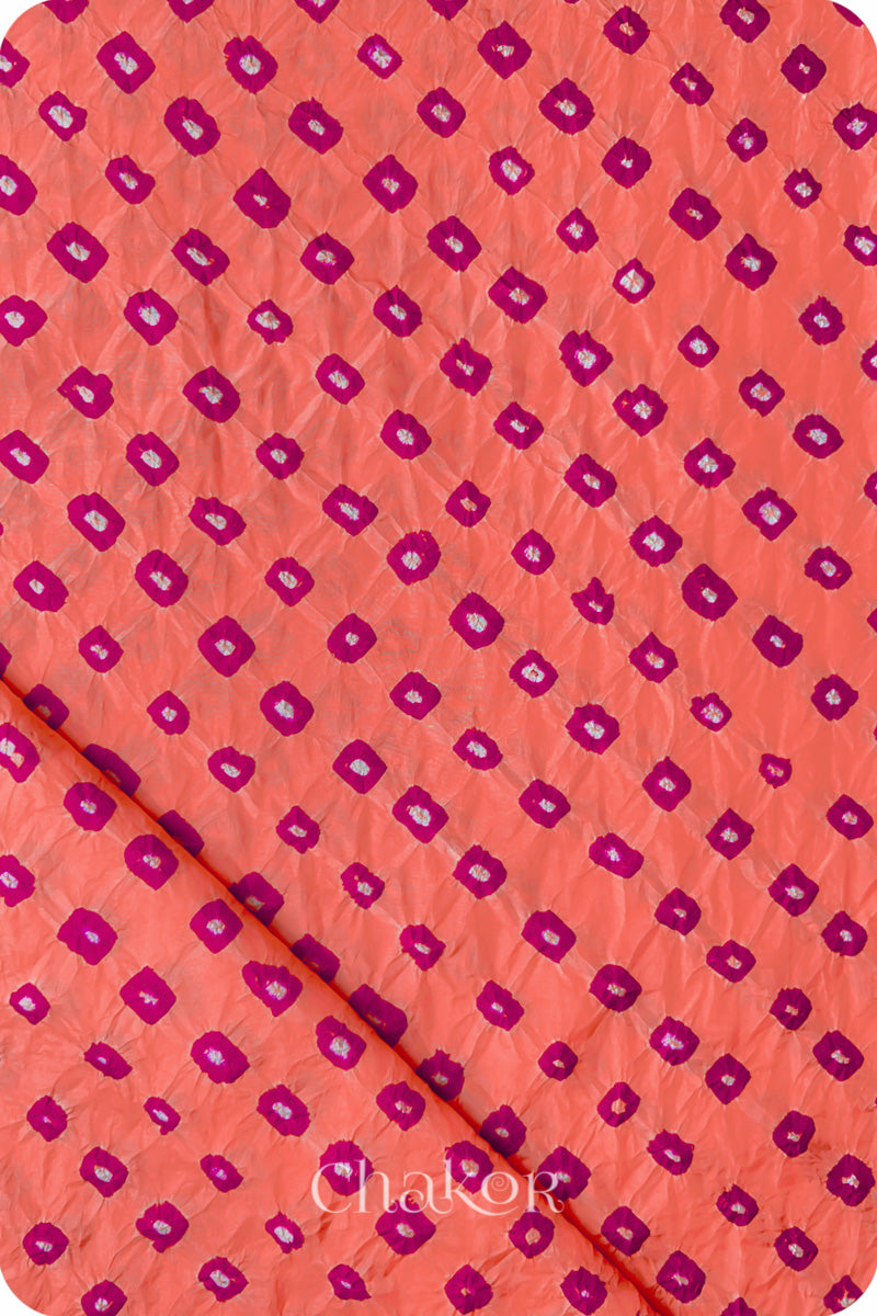 Peach Bandhani Mulberry Silk Blouse Fabric