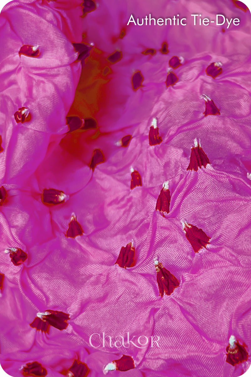 Pink Bandhani Mulberry Silk Blouse Fabric