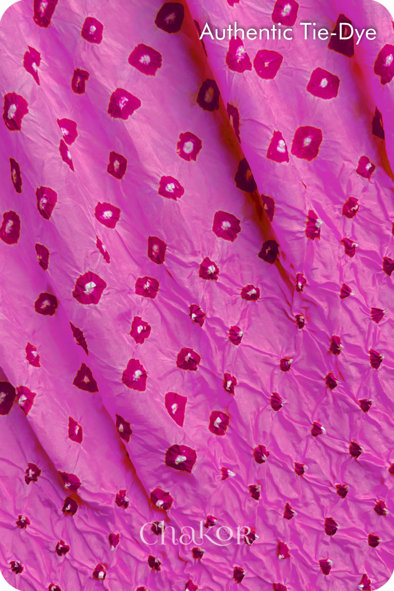 Pink Bandhani Mulberry Silk Blouse Fabric