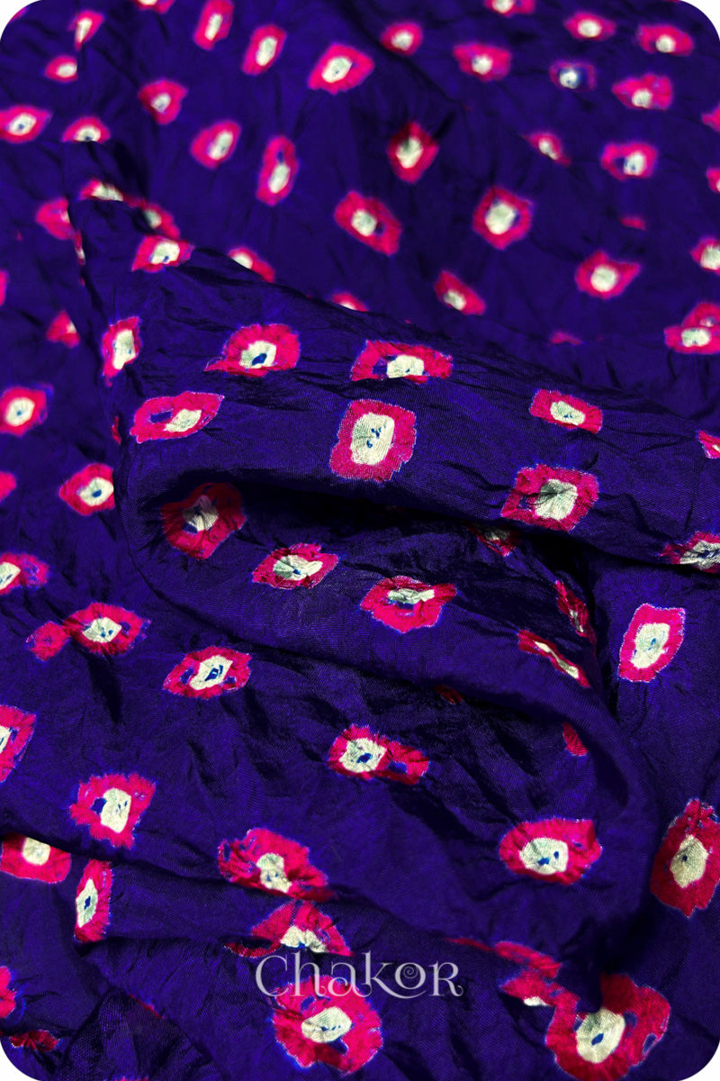 Purple Bandhani Mulberry Silk Blouse Fabric