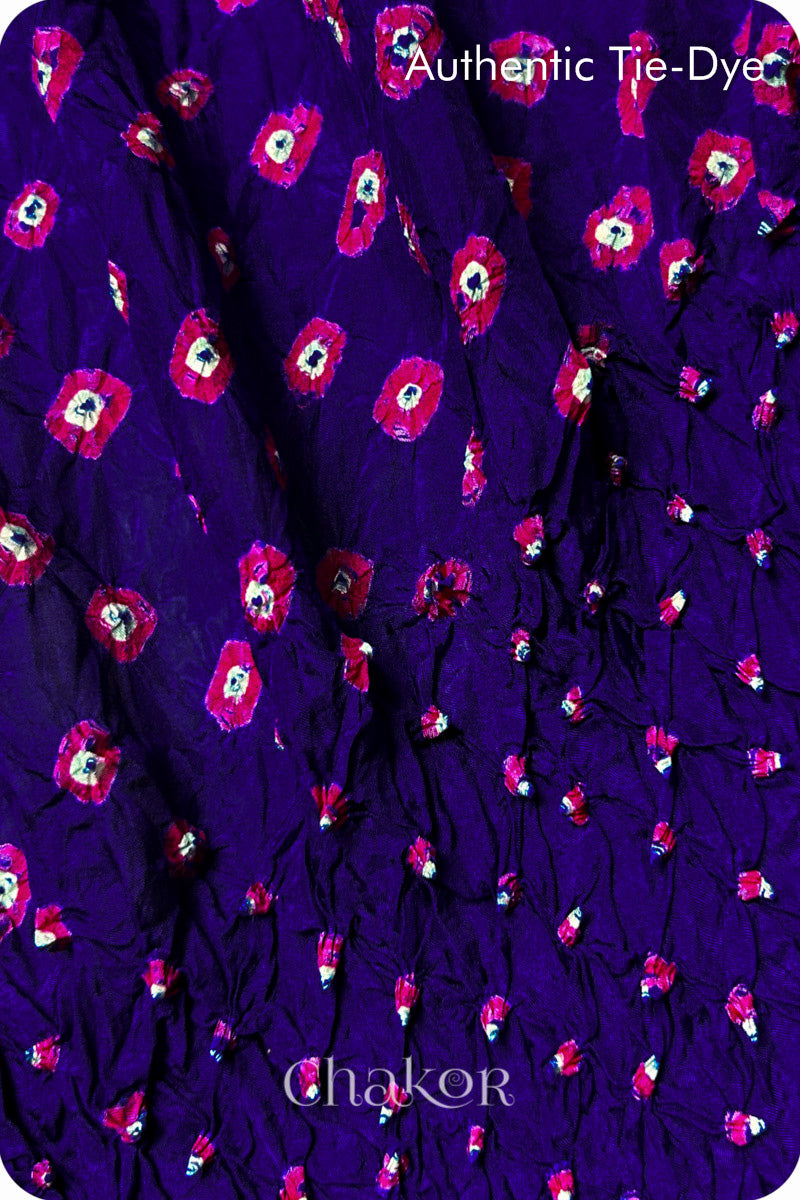 Purple Bandhani Mulberry Silk Blouse Fabric