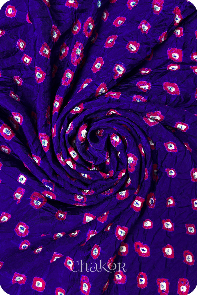 Purple Bandhani Mulberry Silk Blouse Fabric