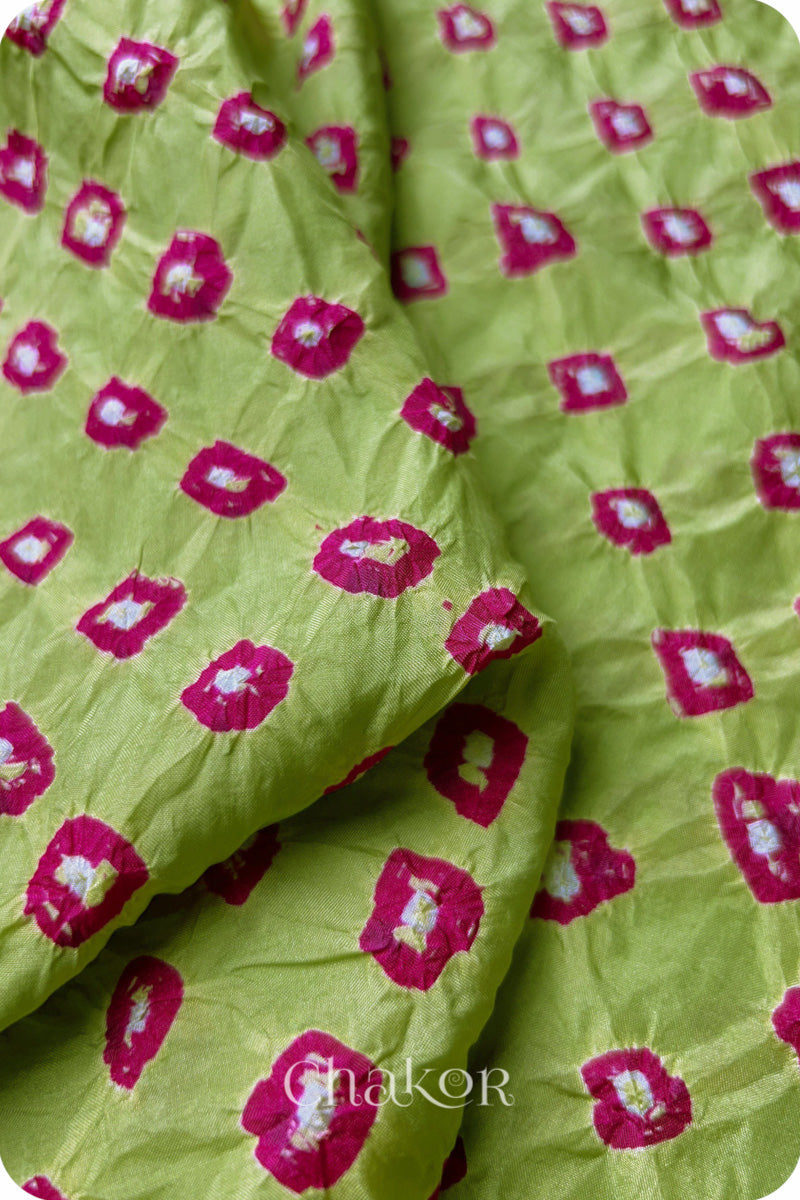 Pista Green Bandhani Mulberry Silk Blouse Fabric