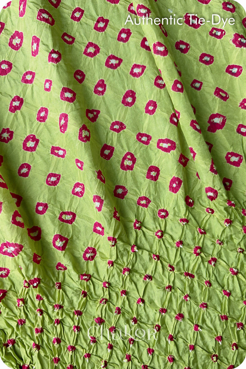 Pista Green Bandhani Mulberry Silk Blouse Fabric