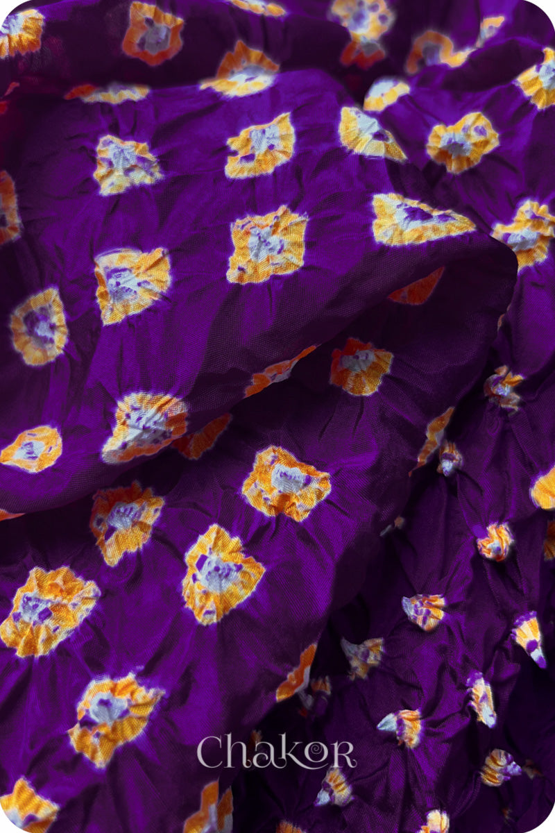 Purple Bandhani Mulberry Silk Blouse Fabric