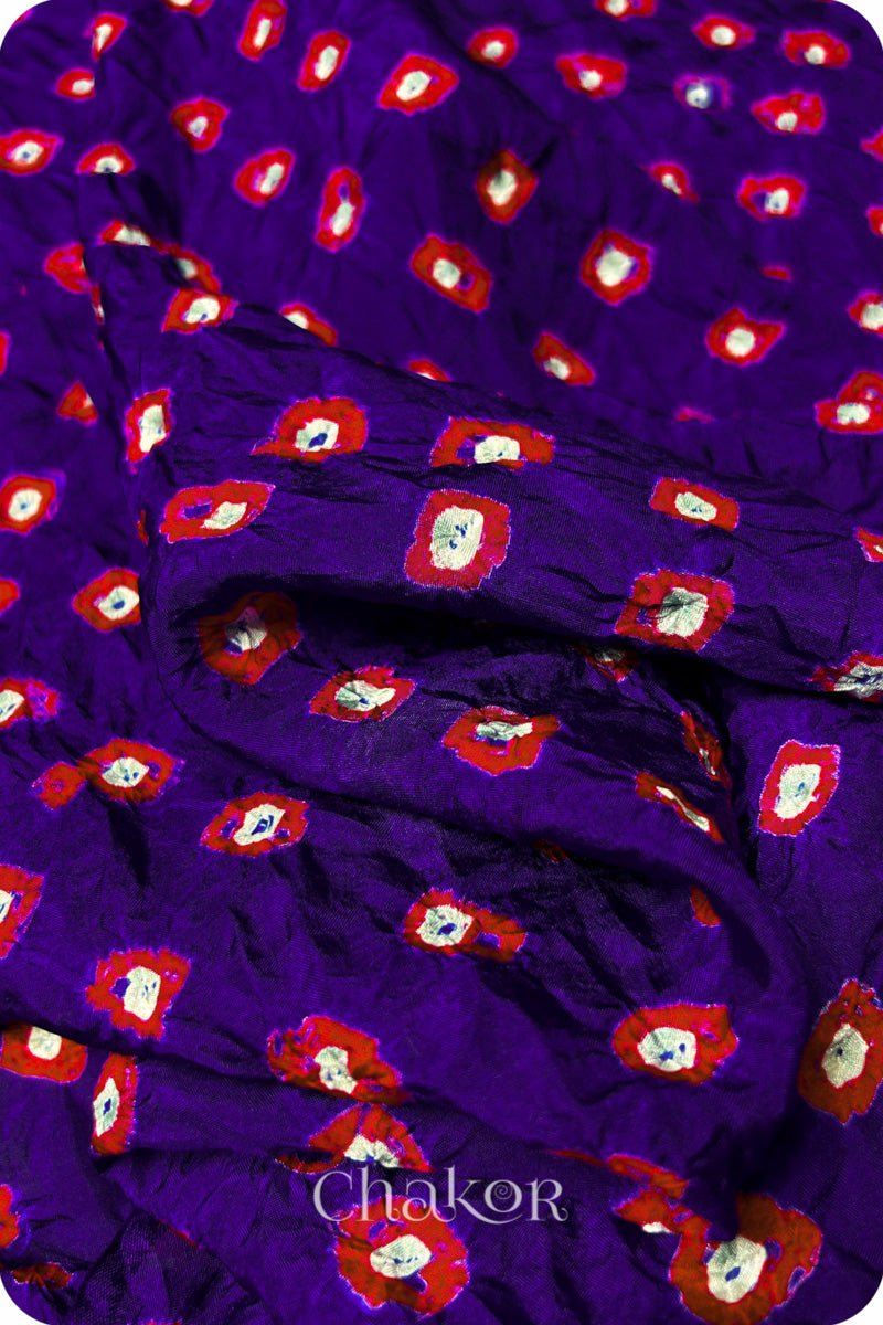 Purple Bandhani Mulberry Silk Blouse Fabric