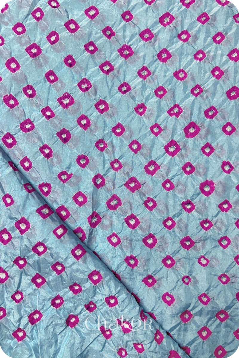 Sky Blue Bandhani Mulberry Silk Blouse Fabric