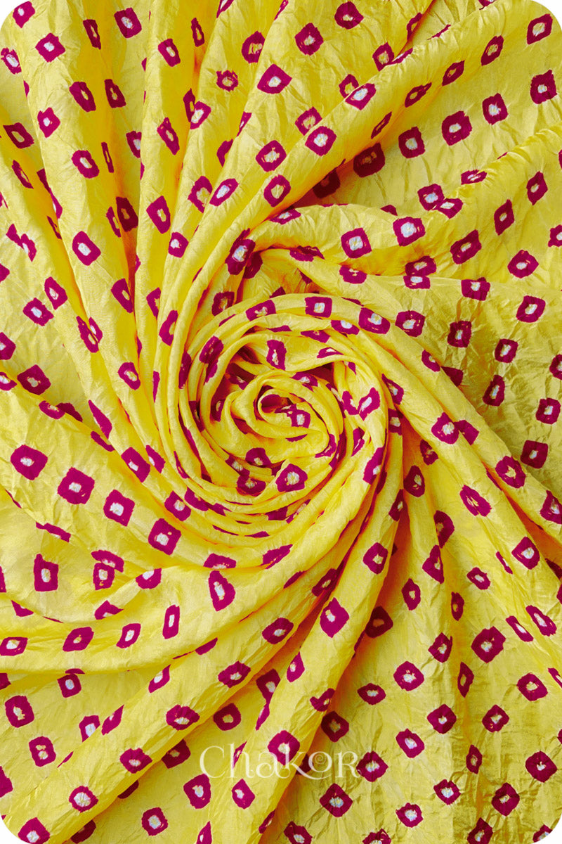 Yellow Bandhani Mulberry Silk Blouse Fabric