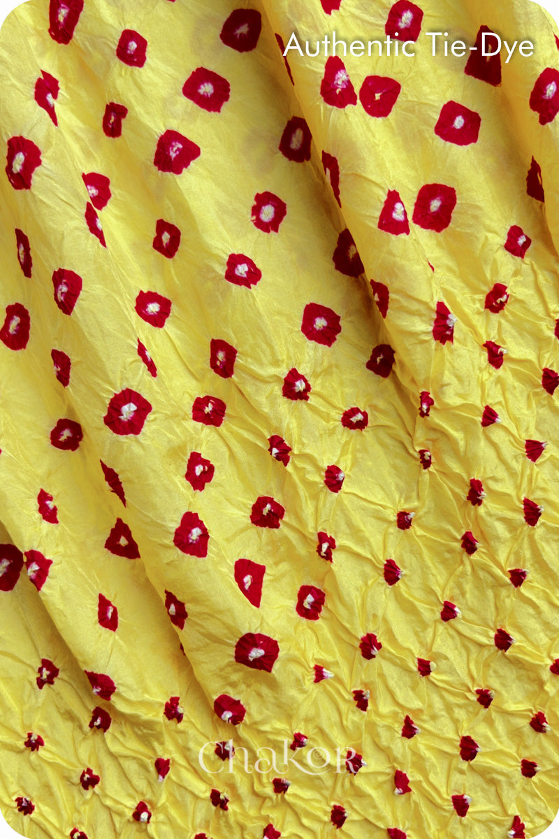 Yellow Bandhani Mulberry Silk Blouse Fabric