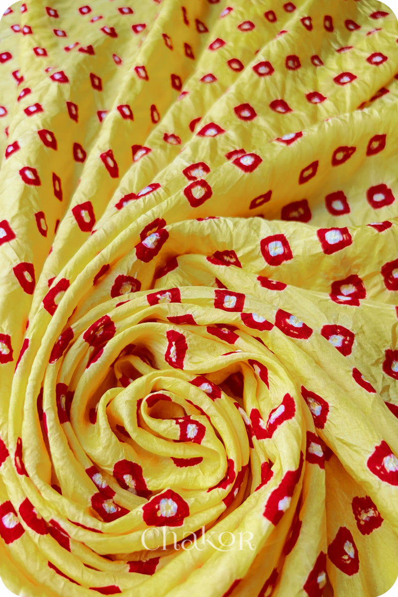 Yellow Bandhani Mulberry Silk Blouse Fabric